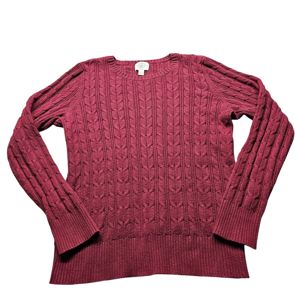 St. John's Bay Cable Knit Sweater Womens Large Burgundy Cotton Blend Pullover